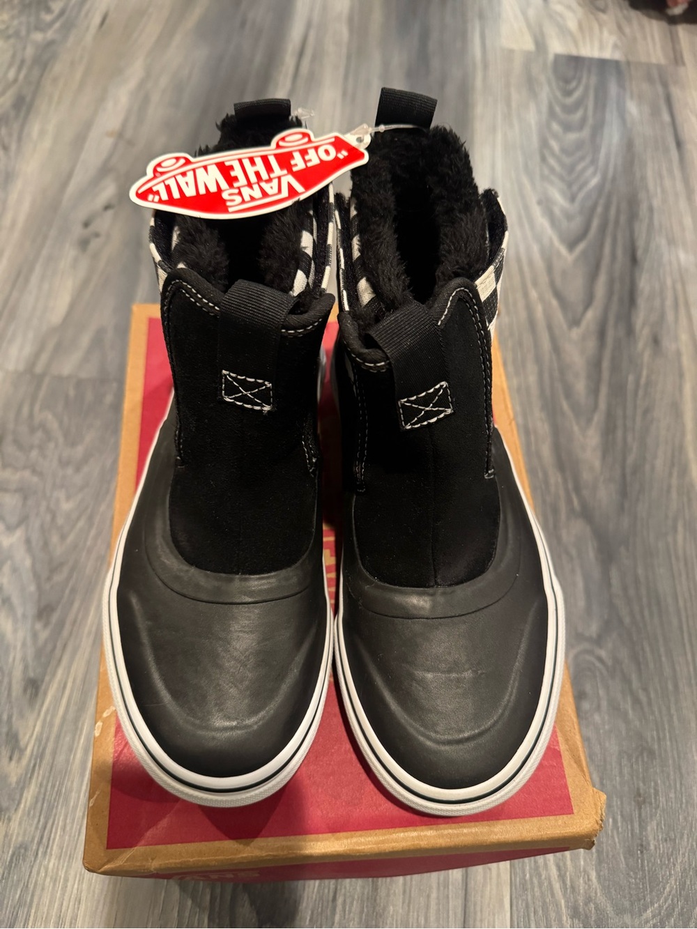 Vans Black and White Sherpa-Lined Slip-On Boots